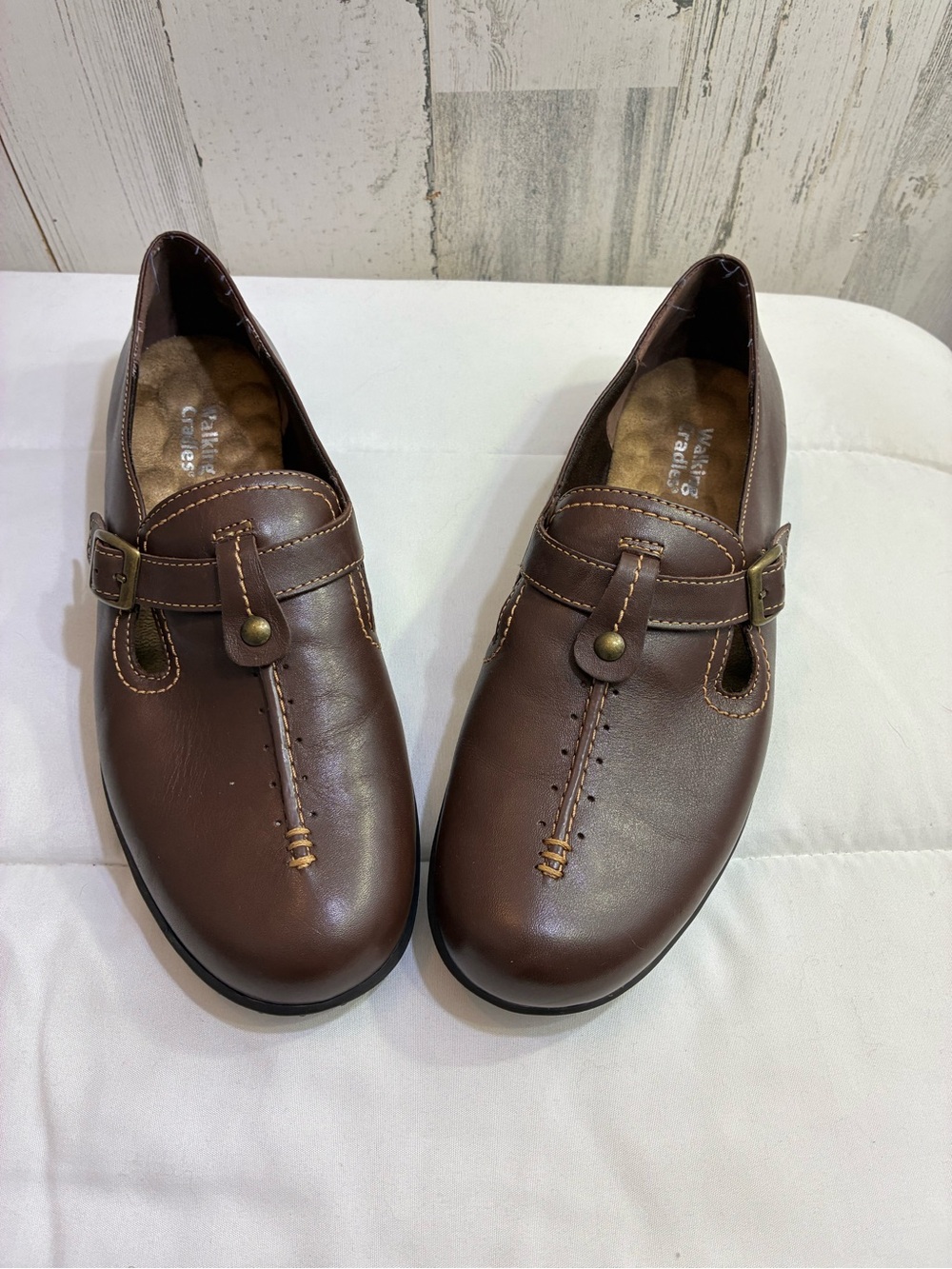 Walking Cradles Brown Leather Slip-On Loafers with Buckle NWOT Women’s Sz 9B